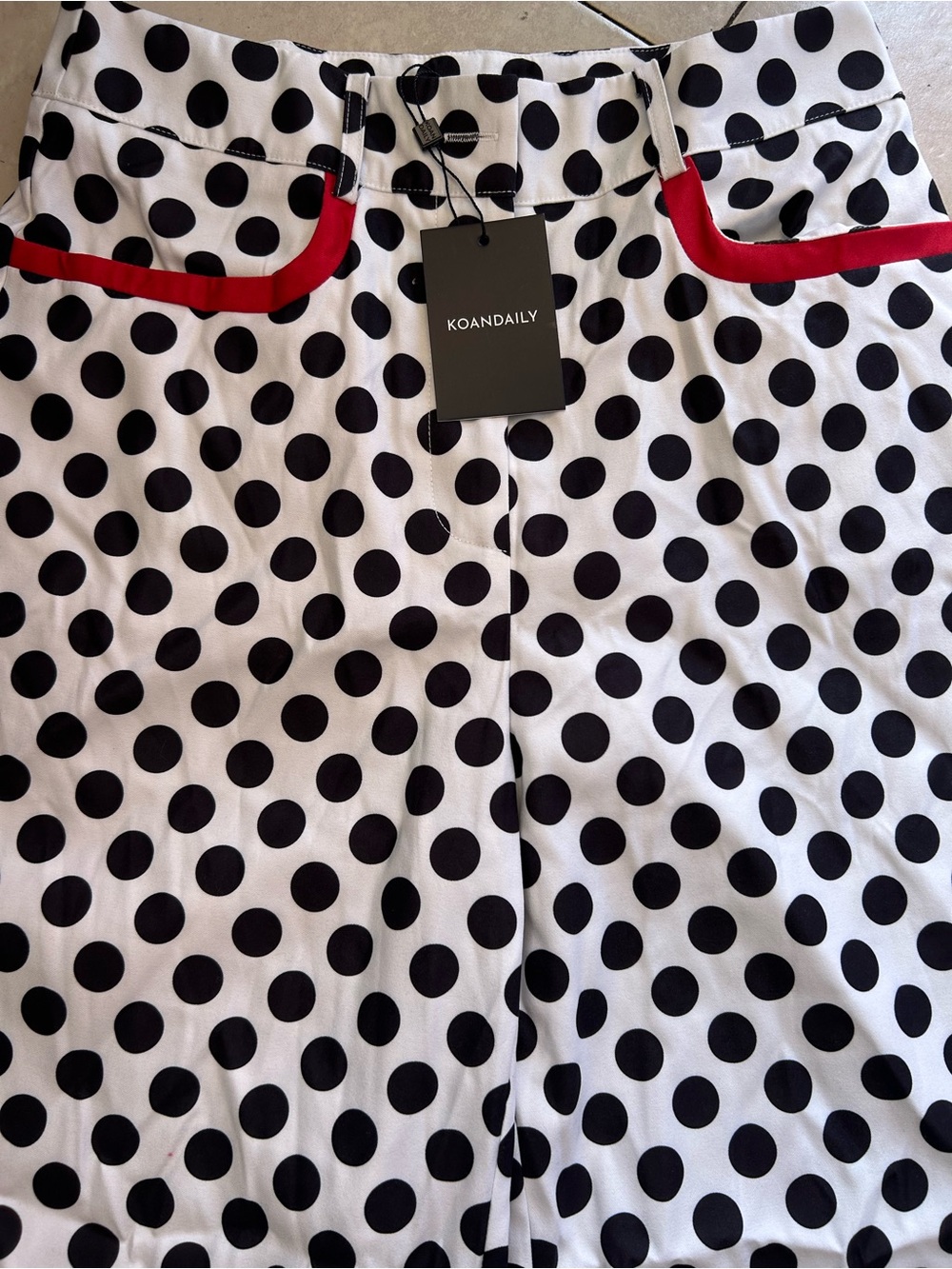 KOANDAILY Black Polka Dot Pants with Red Trim - Picture 4 of 6